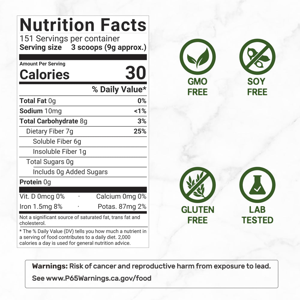 Back label with nutrition information for DEAL SUPPLEMENT Psyllium Husk Powder