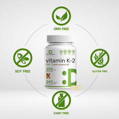 Vitamin K2 MK-7 200mcg softgels packaging layout with coconut oil
