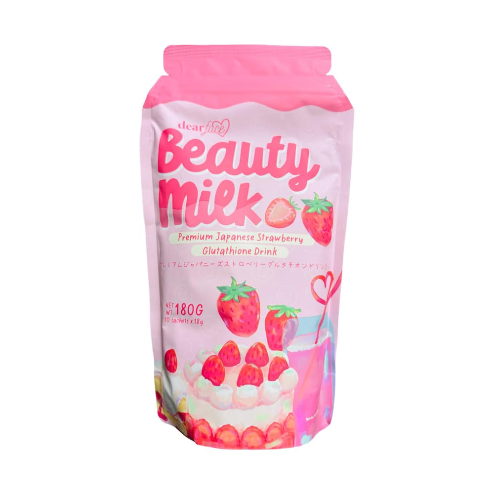 Label of Dear Face Beauty Milk Japanese Collagen Strawberry Drink showing 50,000mg collagen
