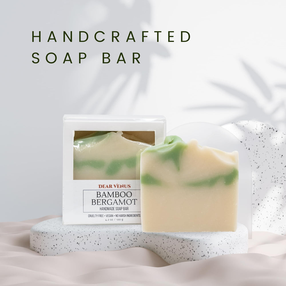 Close-up of creamy lather from Dear Venus Bamboo Bergamot soap.