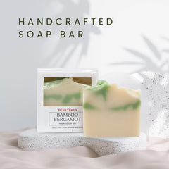 Close-up of creamy lather from Dear Venus Bamboo Bergamot soap.