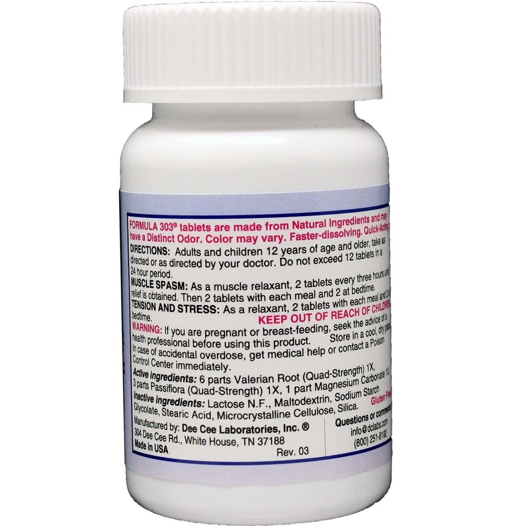 Formula 303 ingredients: valerian root, passionflower, and magnesium