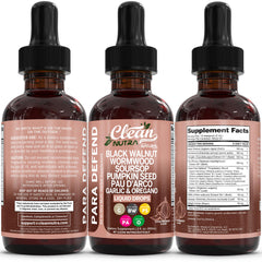 Product packaging and supplement facts for Defend Cleanse Drops
