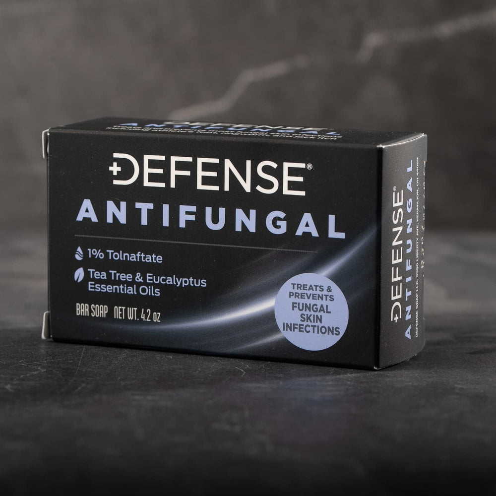 Defense Soap antifungal bar label detail highlights tolnaftate ingredient