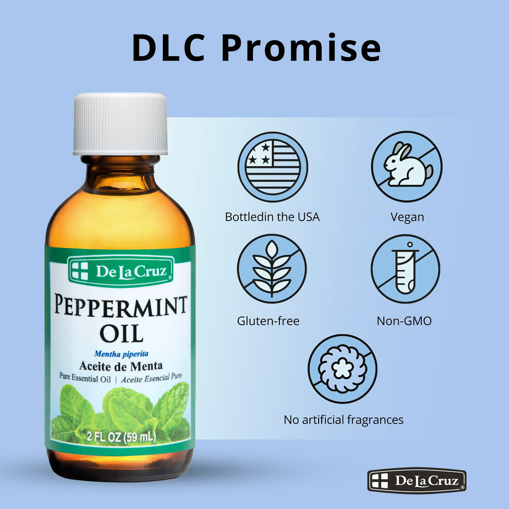 Peppermint essential oil bottle on wooden surface