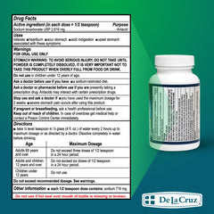 De La Cruz sodium bicarbonate powder on kitchen counter highlighting USA packaging and purity.