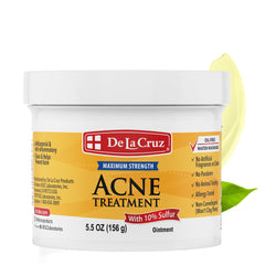 De La Cruz Sulfur Ointment applied to facial blemish for targeted spot treatment.