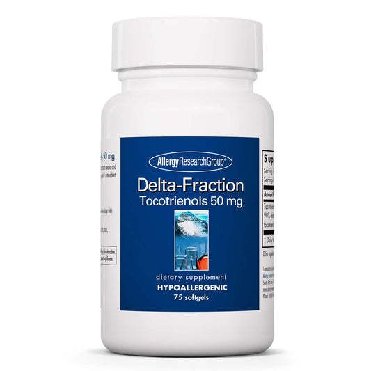 Front bottle of Allergy Research Group Delta-Fraction Tocotrienols Softgels, 75-count