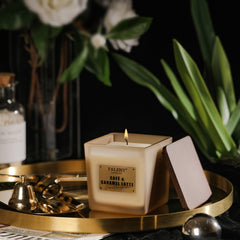 Close-up of square container and lid design