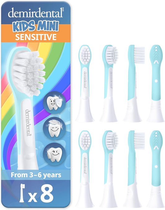 Demirdental Kids Mini Toothbrush Heads turquoise – replacement heads for Philips Sonicare Kids (ages 3-6)