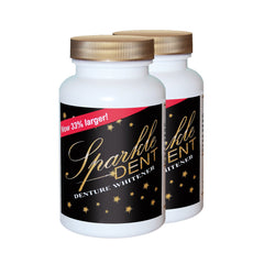 Two Sparkle-Dent denture cleaner tablets in a 2-pack box