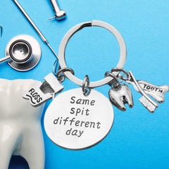 Dental assistant gift keychain with floss and brush charms