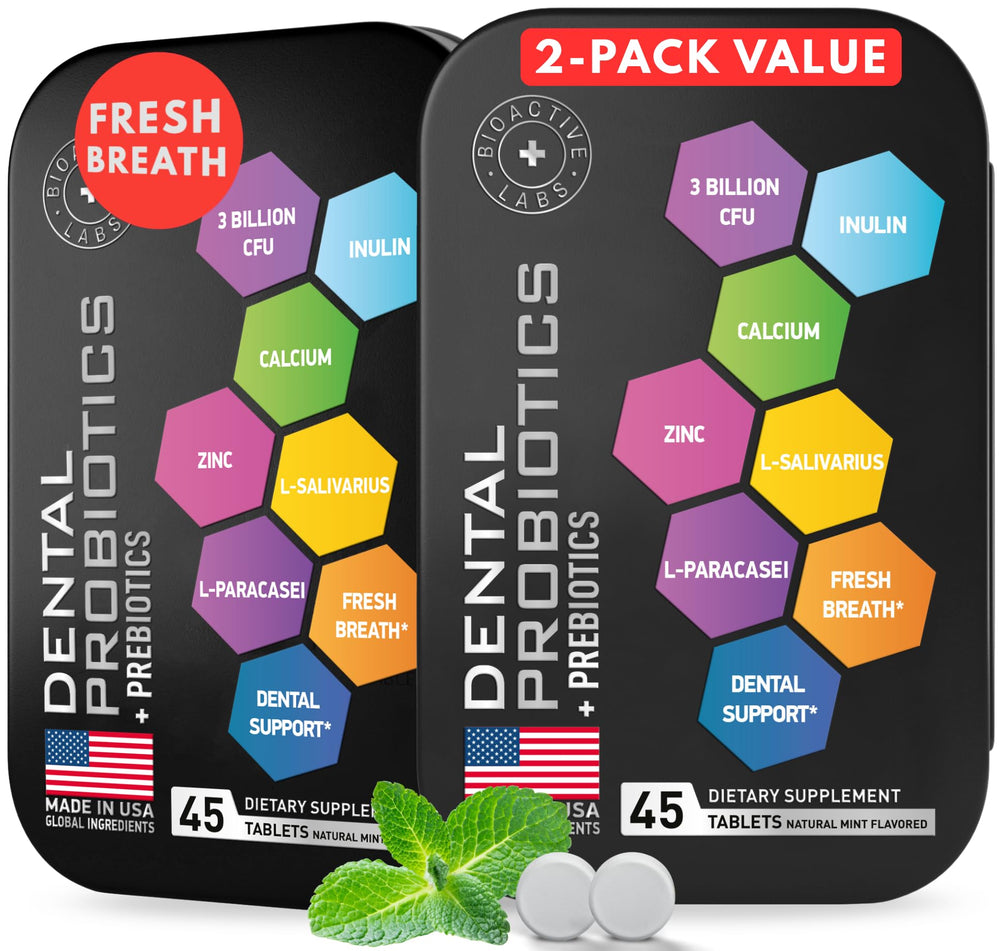 Box and bottle of dental probiotics for teeth and gums
