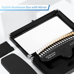 Portable dental shade chart with mirror in aluminum case