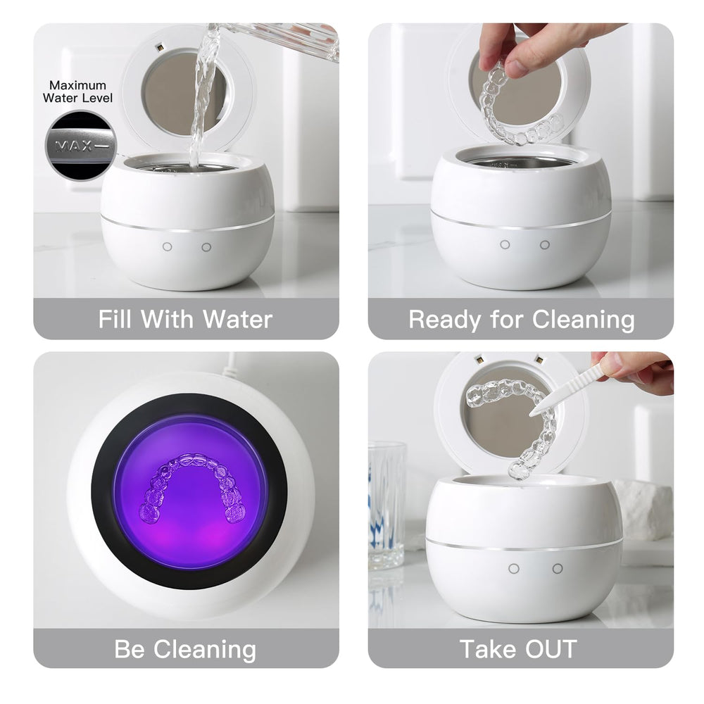 Compact white ultrasonic cleaner used to clean jewelry