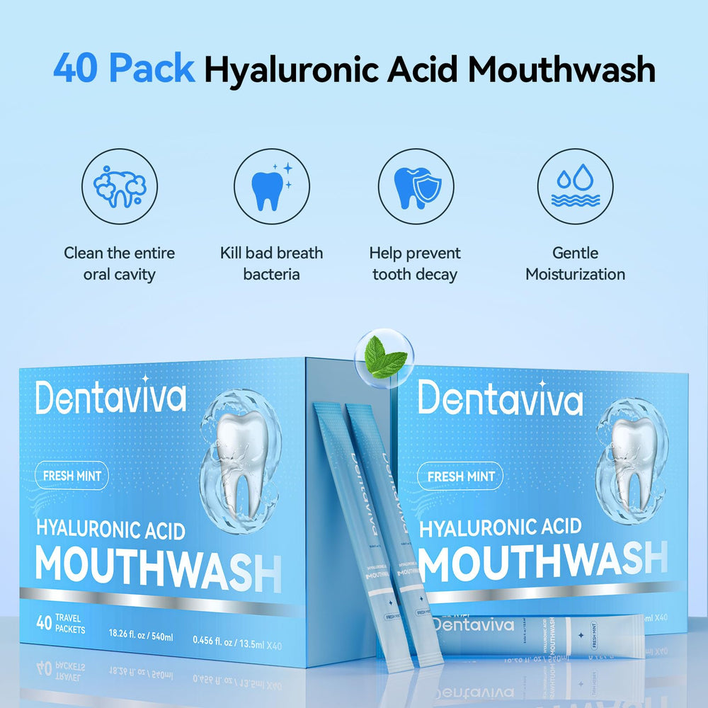 DentaViva travel-mouthwash 40-pack packaging close-up