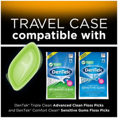 DenTek floss picks positioned beside travel case for travel-ready care