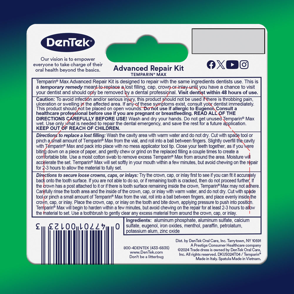 Oral care kit featuring Temparin Max for emergency dental needs
