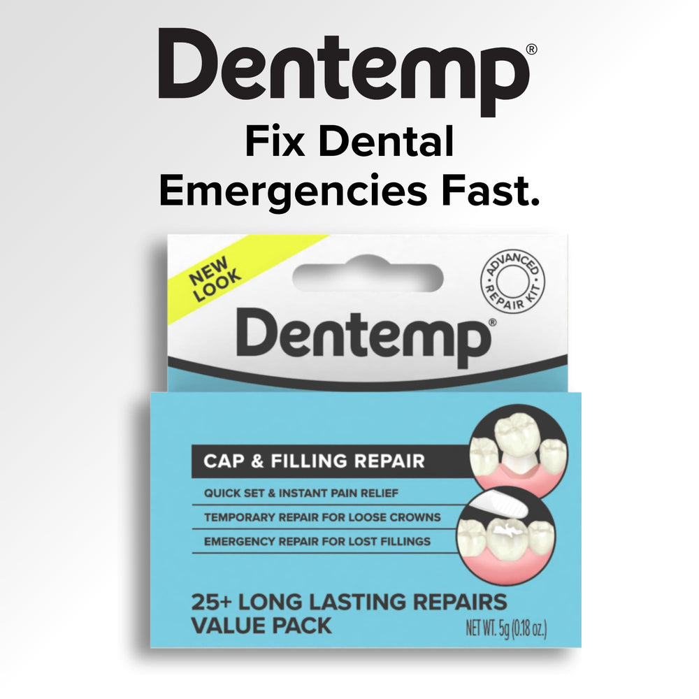 Value-size Dentemp kit indicating over 25 uses.