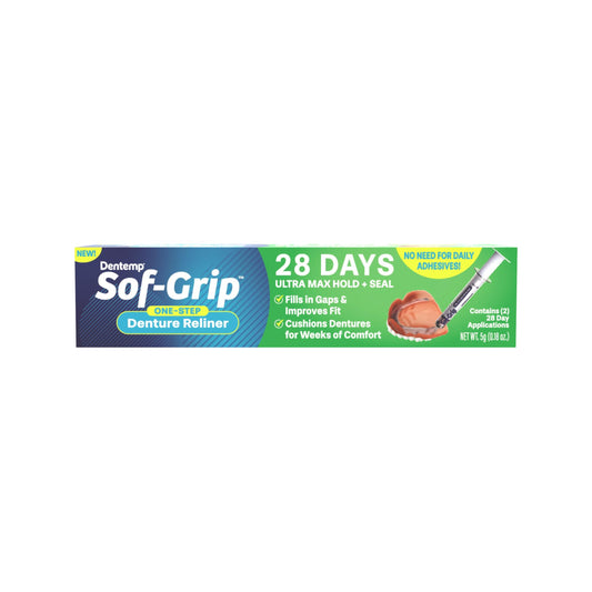 Packaging of Dentemp Sof-Grip 1-Step Denture Care 5g (1 Pack)