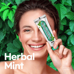 Close-up of DENTI BUONGIORNO Herbal Mint toothpaste tubes