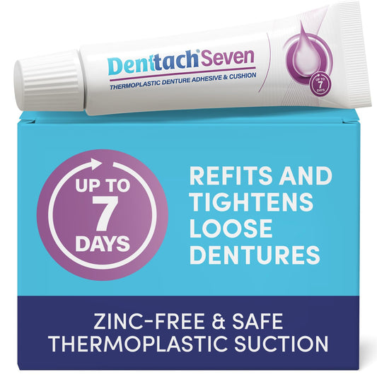 Denttach Seven Denture Adhesive bottle and box