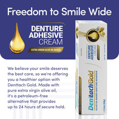 Creamy olive oil-infused texture of Denttach Gold adhesive