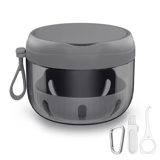 Denture Bath Box Cup front view, compact white travel denture case