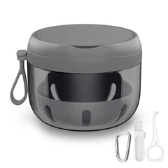 Denture Bath Box Cup front view, compact white travel denture case