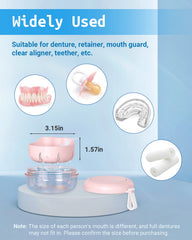 Compact pink denture box dimensions 3.74 x 3.74 x 1.96 inches