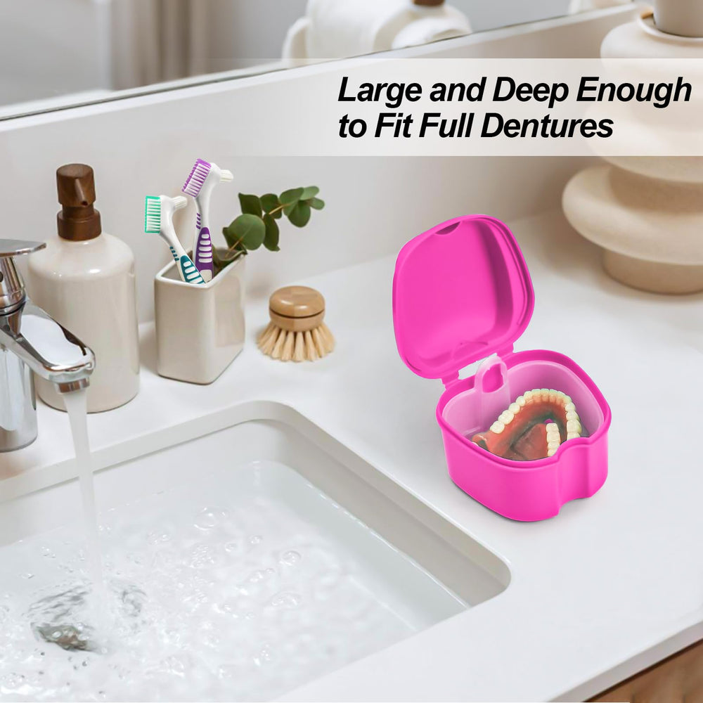 Denture bath case strainer basket with holes