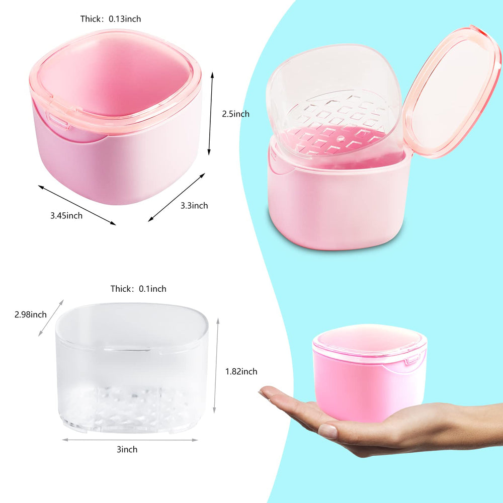 Close-up of durable hinges on pink denture case