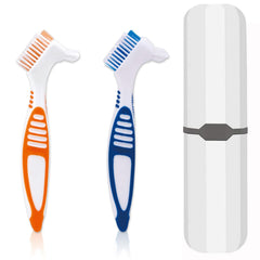 Denture brush set with white carrying case (2 pieces)