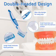 Ergonomic soft rubber handle on denture brush