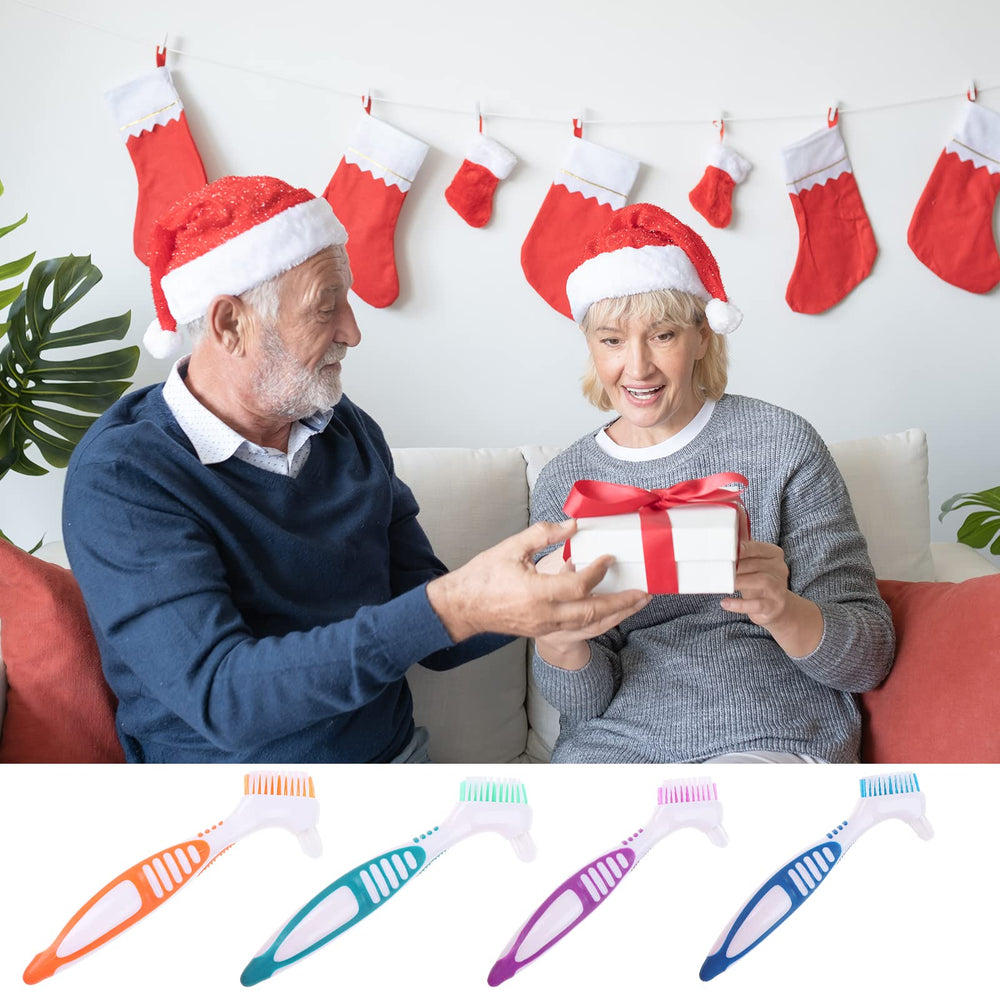 Travel-friendly denture cleaning kit with four brushes
