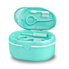 Green denture case with lid closed