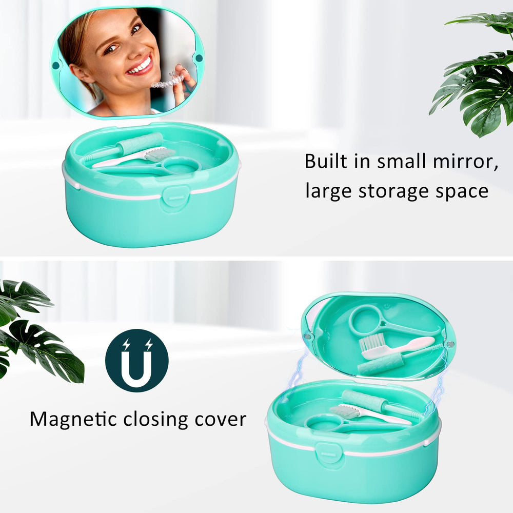 Denture case lid with built-in mirror