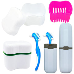 Green denture bath cups included in the kit