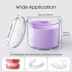 Purple denture case with built-in drain tray