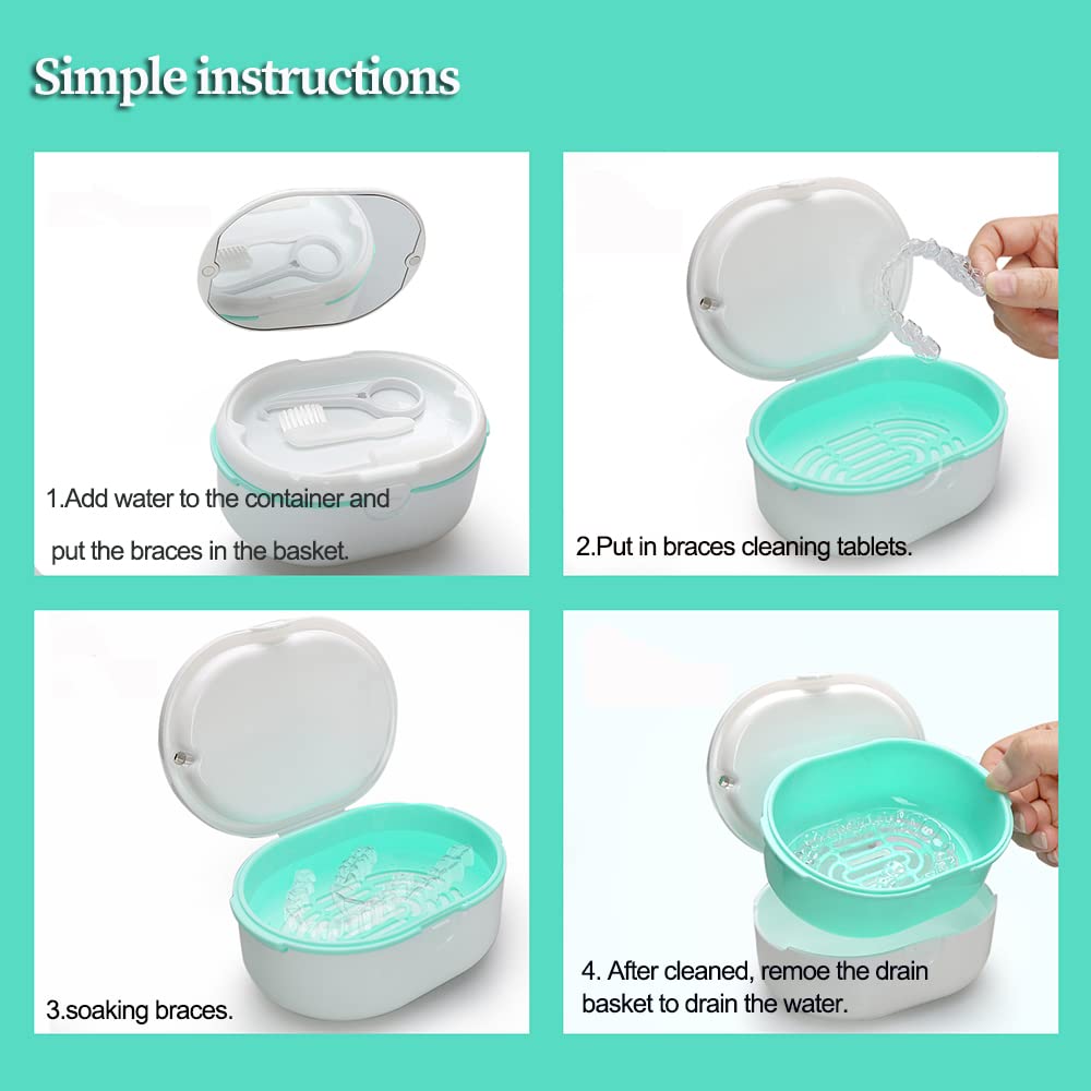 Denture case lid with built-in mirror
