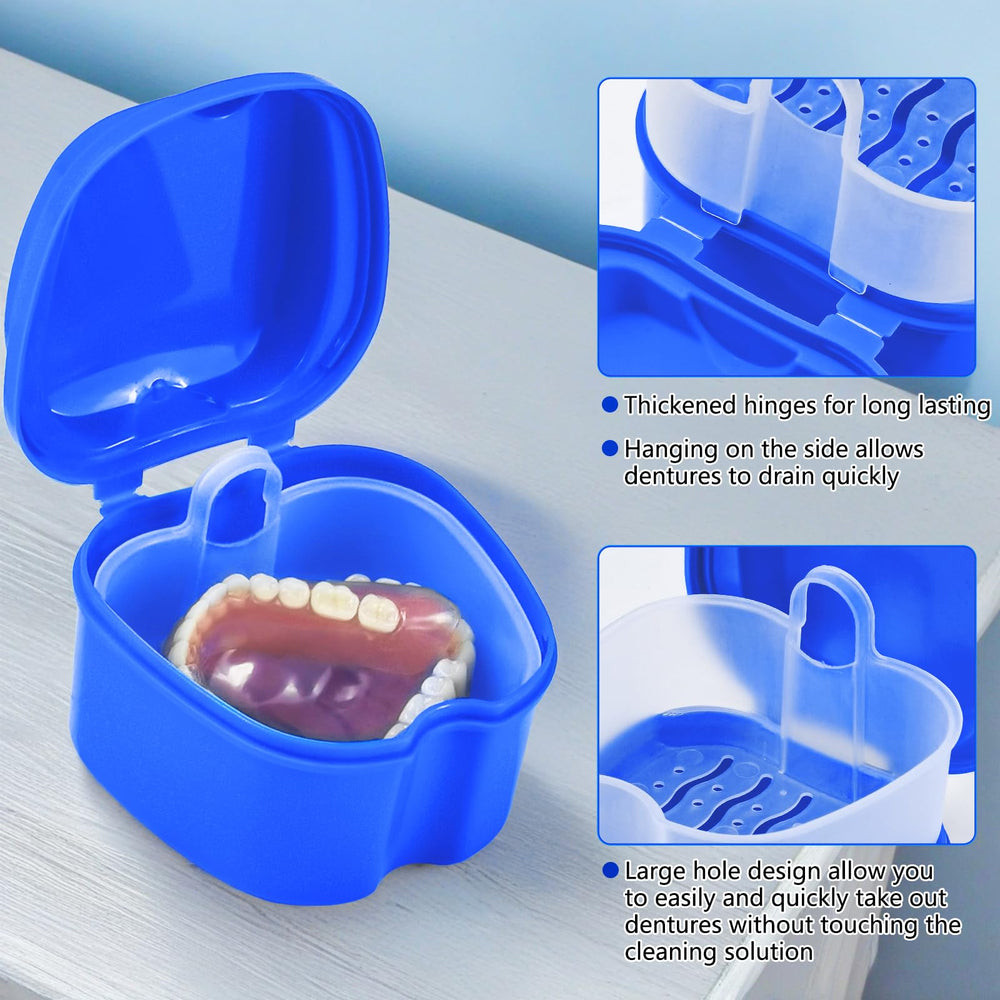 Dark Blue denture bath case close-up of the lid
