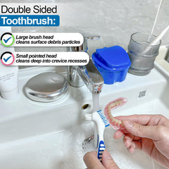 Lake Green denture bath case with two travel brushes