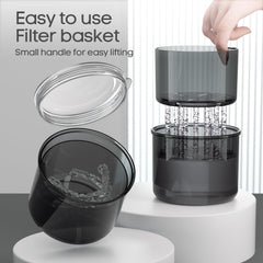 Denture bath cup with brush inside black case