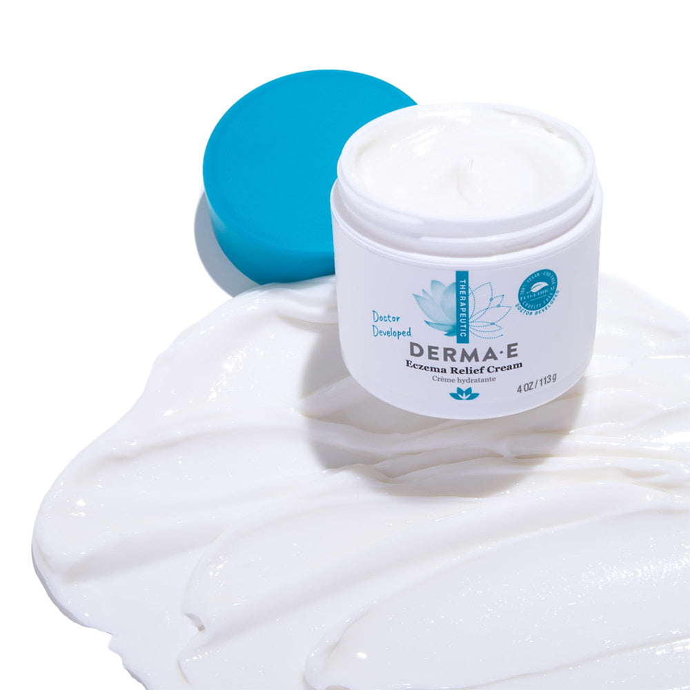 Derma E Eczema Relief Cream Neem Extract closeup suggests redness calming potential.