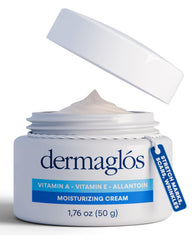 Dermaglós Moisturizing Cream jar close-up highlighting rich texture for deep hydration