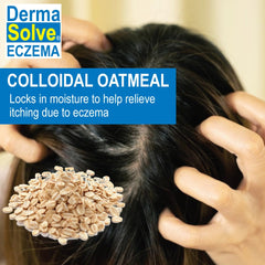Dermasolve Eczema Relief Shampoo label confirms made in USA for trusted quality.
