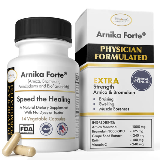 DermAvance Arnika Forte Capsules bottle and label on white background