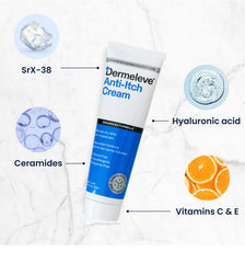Dermeleve cream being applied in a fragrance-free formulation for sensitive skin.