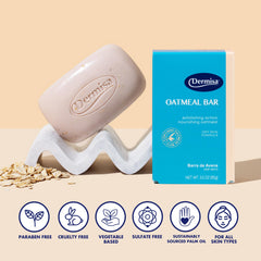Dermisa exfoliating oatmeal bar 3-bar pack on countertop