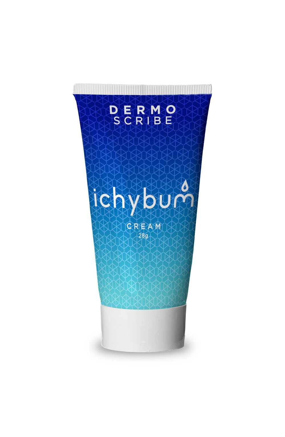Dermoscribe Ichybum cream tube closeup shows dermatologist-grade formula for sensitive areas.